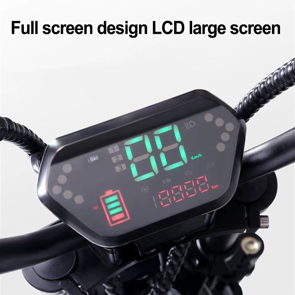 LCD Display Meter Control Panel for E-Bike Motor Digital Instrument Panel for Bike/Scootoer/Series Motors Black 48V/60V/72V
